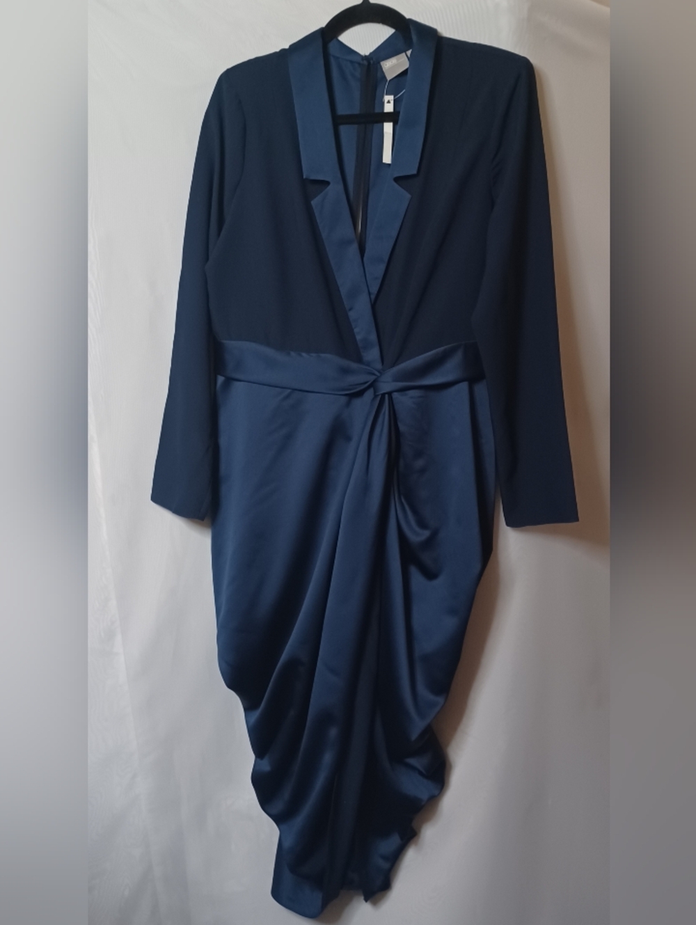 ASOS Women's Navy Satin-Trim Faux Wrap Dress. Size 14